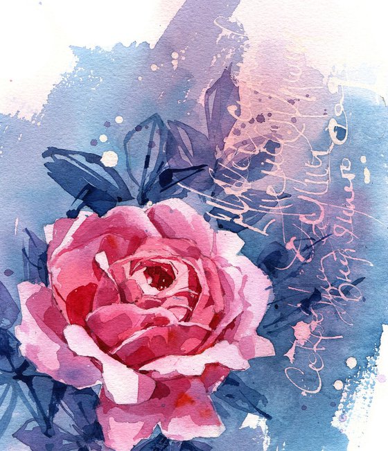 "Pearl" original watercolor of an English garden pink rose