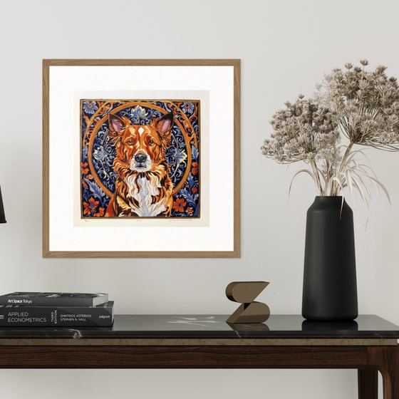 Dog – reduction linocut print
