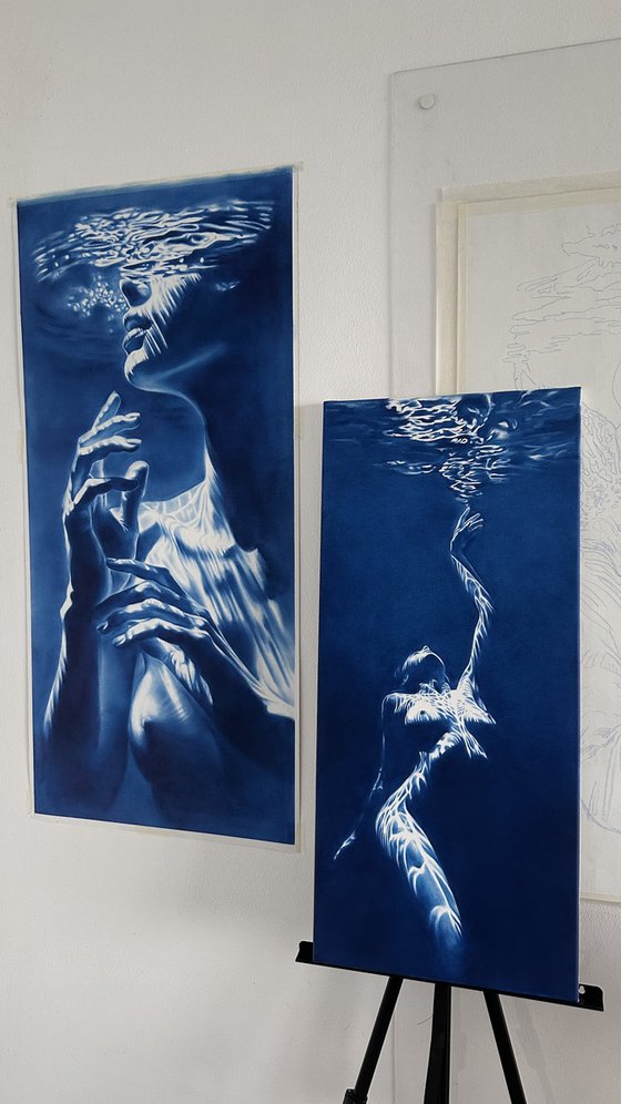 Call of the Siren - Blue Underwater Nude