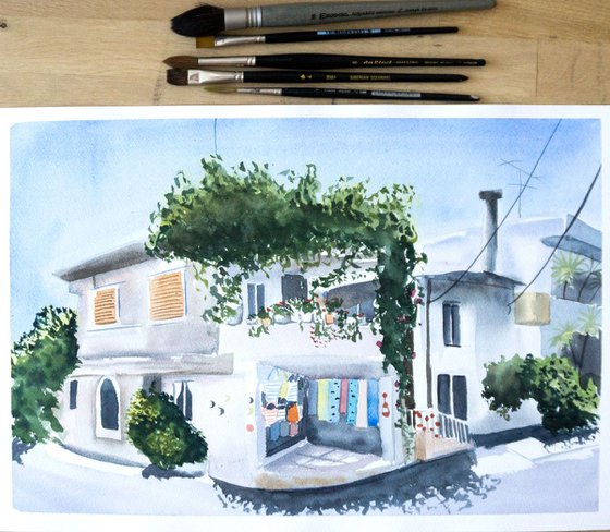 Village Watercolor Painting