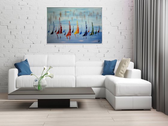 Around the World - Abstract Art - Acrylic Painting - Canvas Art - Framed Painting - Abstract Sea Painting - Ready to Hang