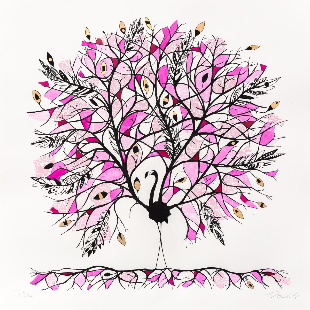 Illustrative Animal Screenprint By Rob Wass, 28 X 28", Flamingo Pink, Original Artwork