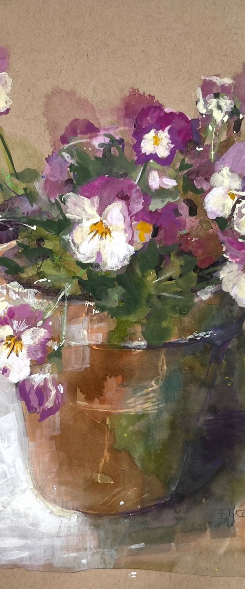 Pansies in a Pot by Elaine Marston