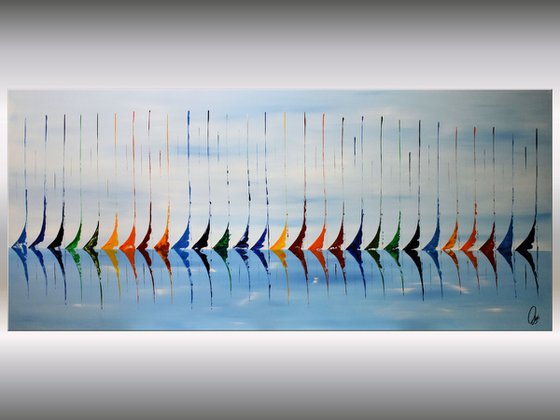 Regatta ll - XXL  Abstract- Colourfull Sailboat Painting- Large Acrylic Art Canvas Wall Art Ready to hang