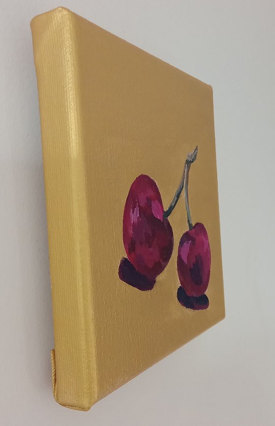 Dinky Cherries on Metallic Gold