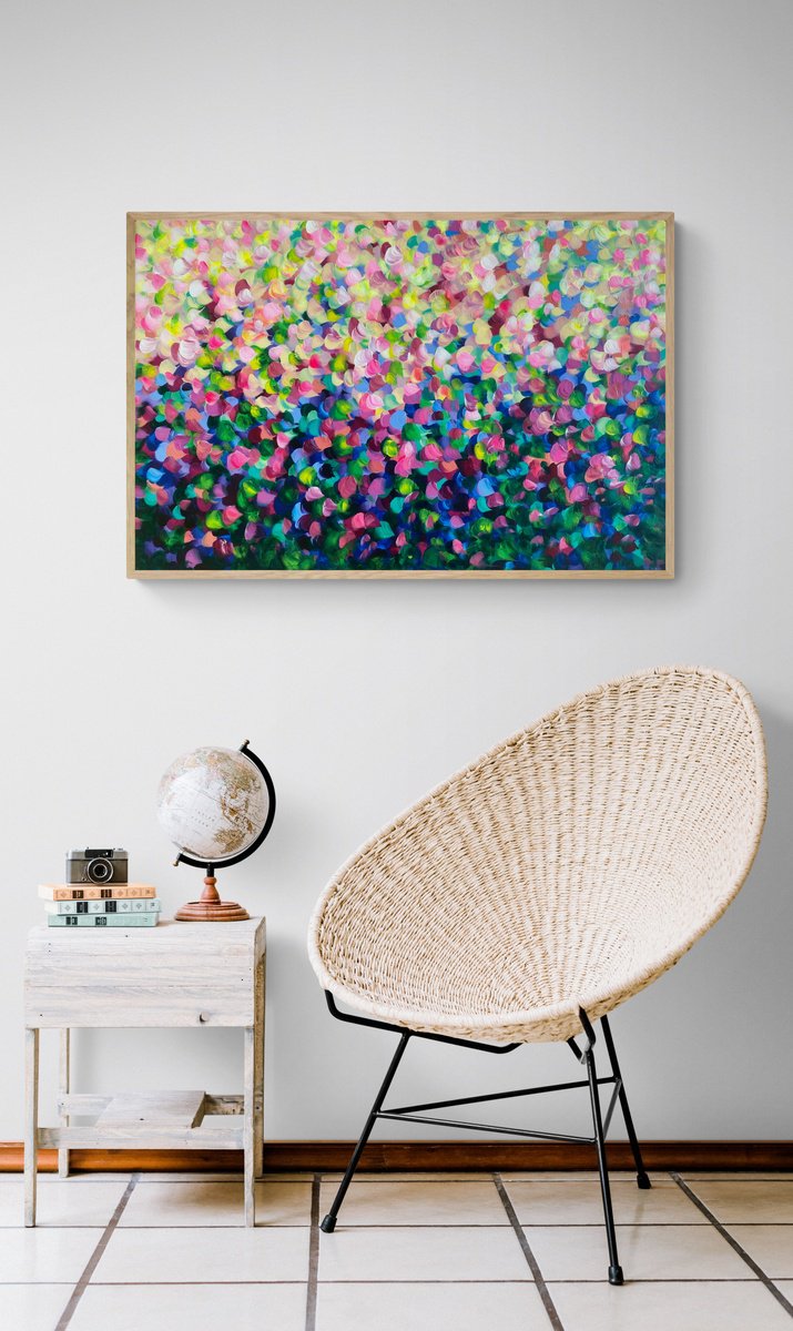 Abstract Botanical Acrylic Painting By Katherine Spiller, 37 X 25", Uplifting, Original Artwork
