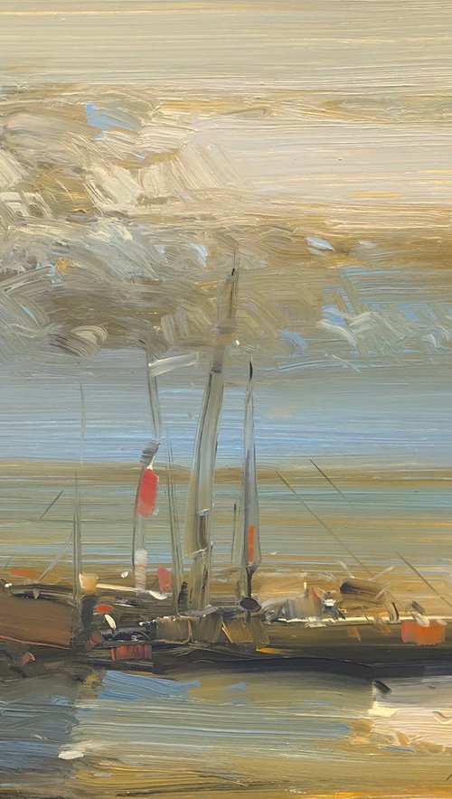 Harbor, Original oil painting, Handmade artwork, One of a kind by Vahe Yeremyan