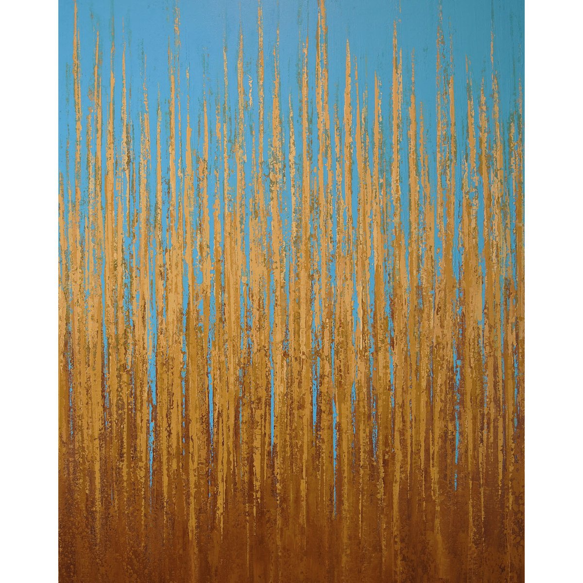 Expressive Abstract Acrylic Painting By Suzanne Vaughan, 24 X 30", Gold Blue - Textured Field, Original Artwork