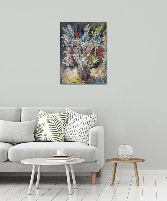 Abstract  flowers (60x80cm, oil painting, palette knife)