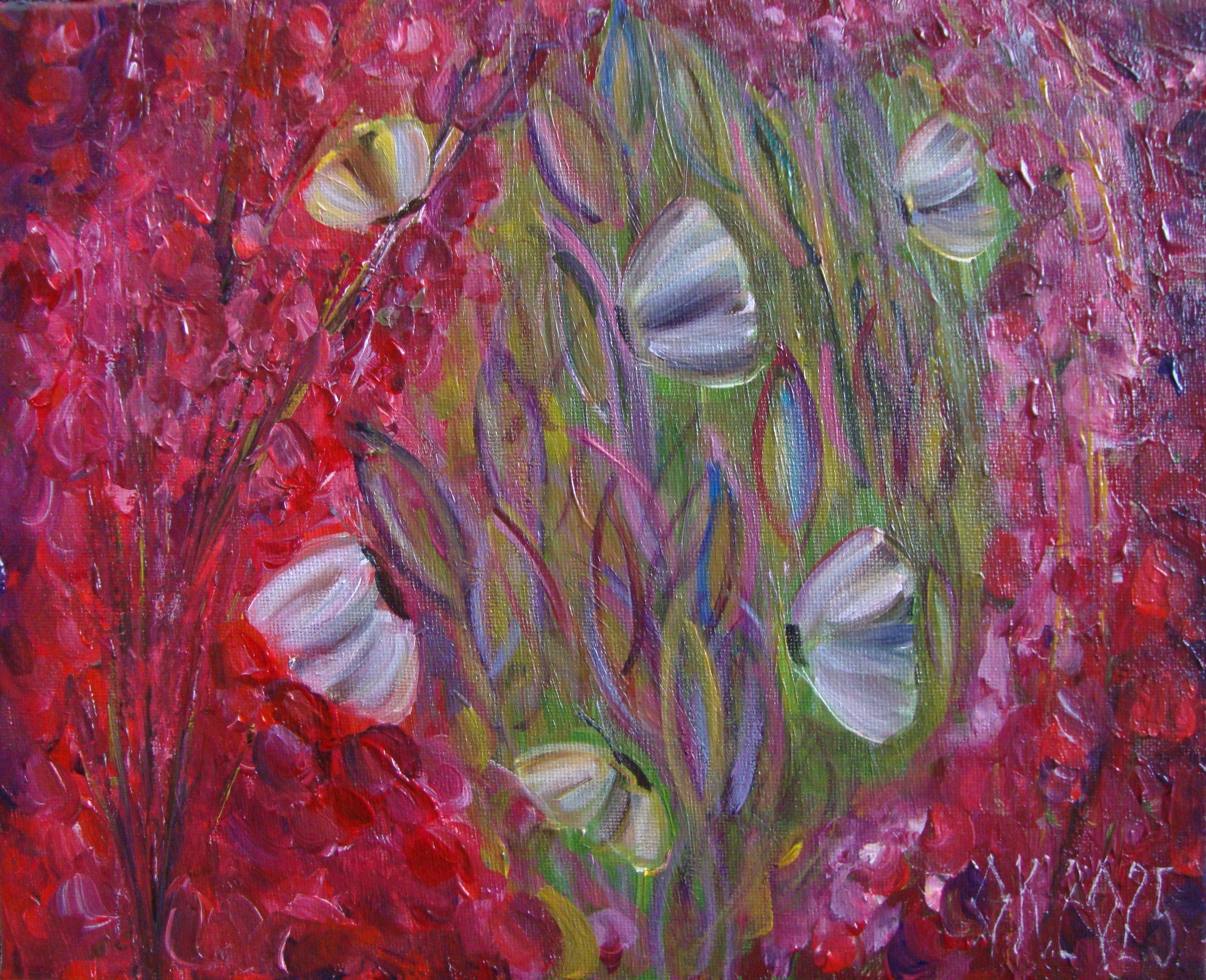 Abstract Botanical Acrylic Painting By Olga Knezevic, 12 X 9", Lovely Garden, Original Artwork