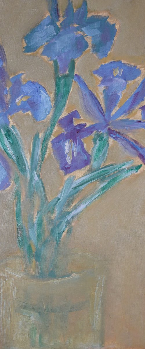 Irises  in glass vase by Elena Zapassky