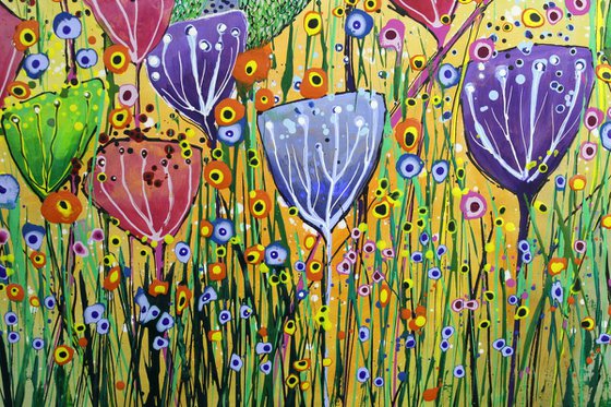 Young Folks - A Friendly Surprise #2 - Large original abstract floral painting
