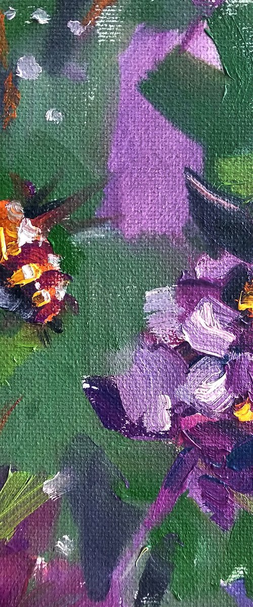 Bumblebee and Flowers. Original Oil Painting. by Natalia Miasnikova