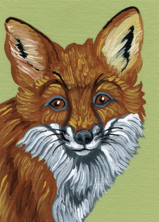 ACEO ATC Original Miniature Painting Red Fox Wildlife Art-Carla Smale