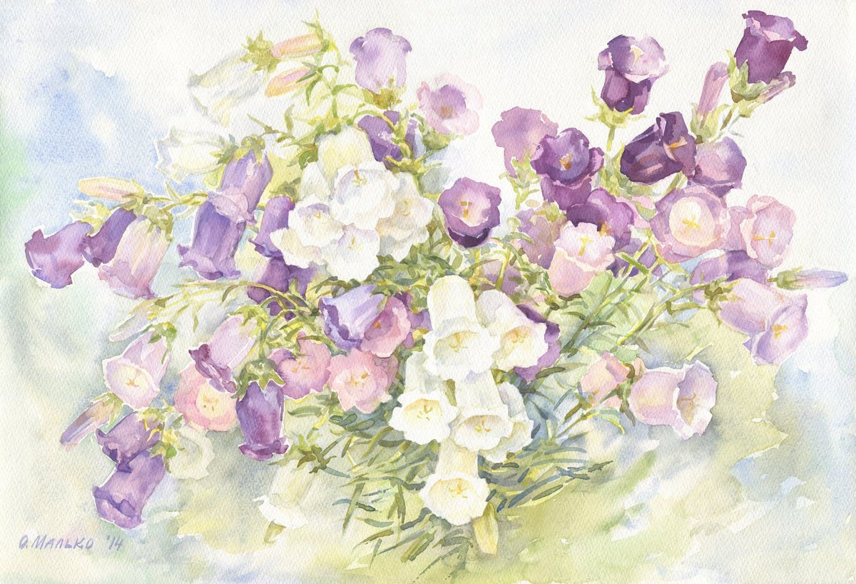 Bells bouquet / ORIGINAL watercolor 22x15in (56x38cm) by Olha Malko
