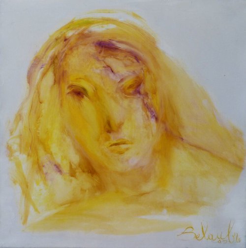 Portrait in Yellow, oil on canvas, 40x40 cm by Frederic Belaubre