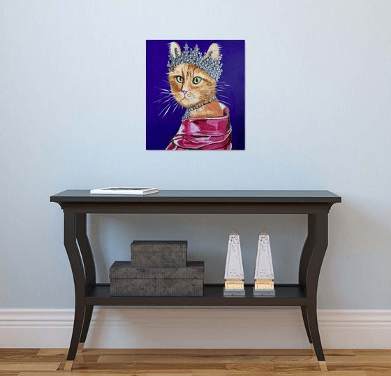 The CAT QUEEN inspired by portrait of Queen Elizabeth II home  urban art feline art for cat lovers gift idea