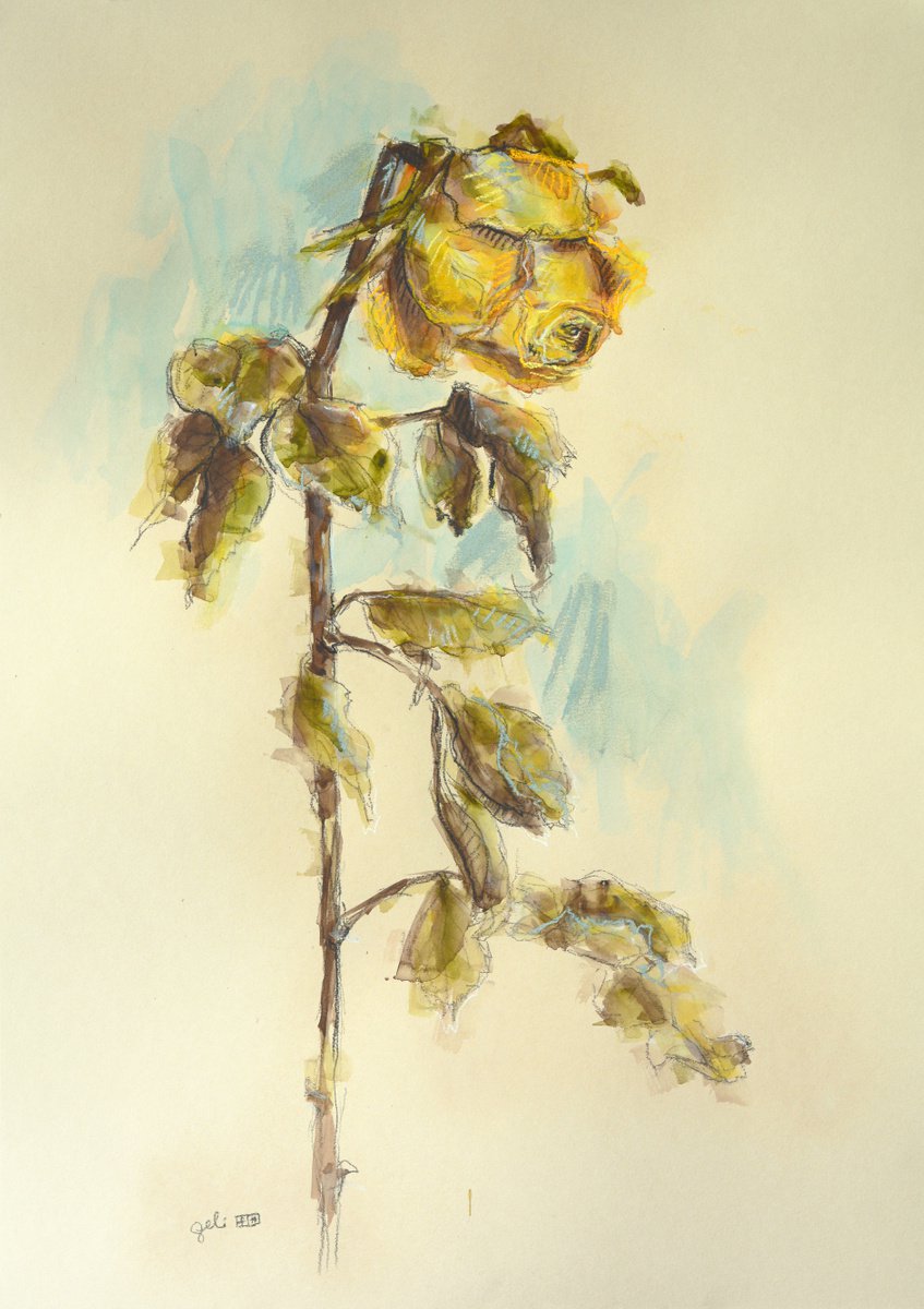 Expressive Botanical Watercolour By Benedicte Gele, 17 X 23, Rose, Original Artwork