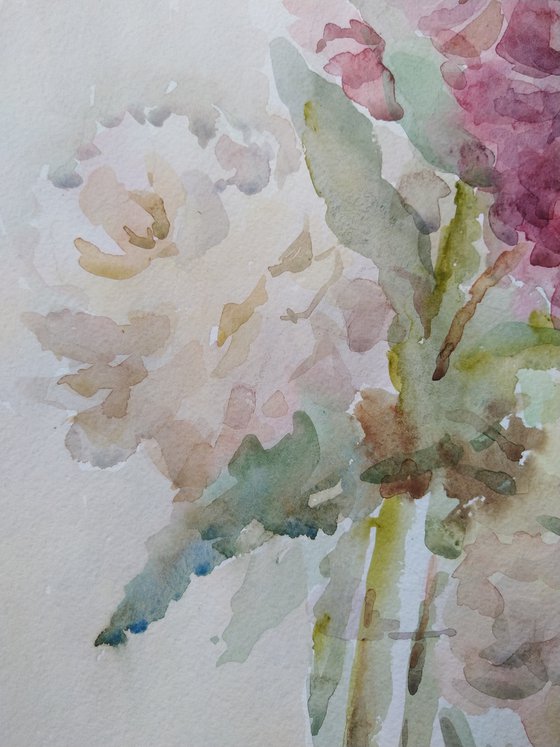 Peonies. Original watercolour painting 2020