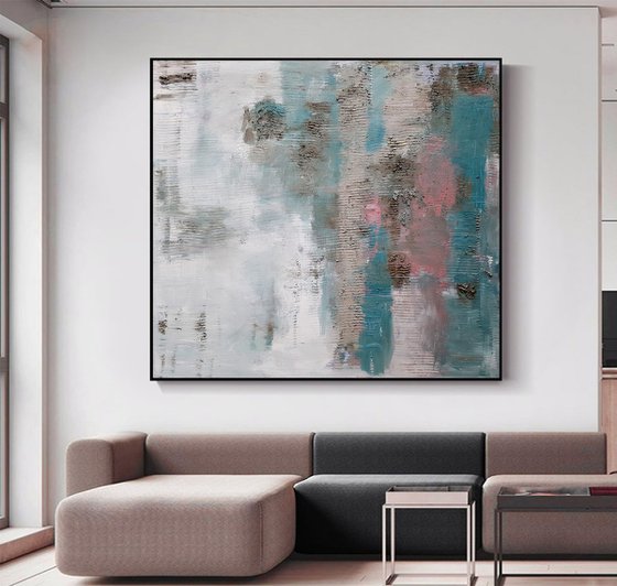 Textured large painting blue