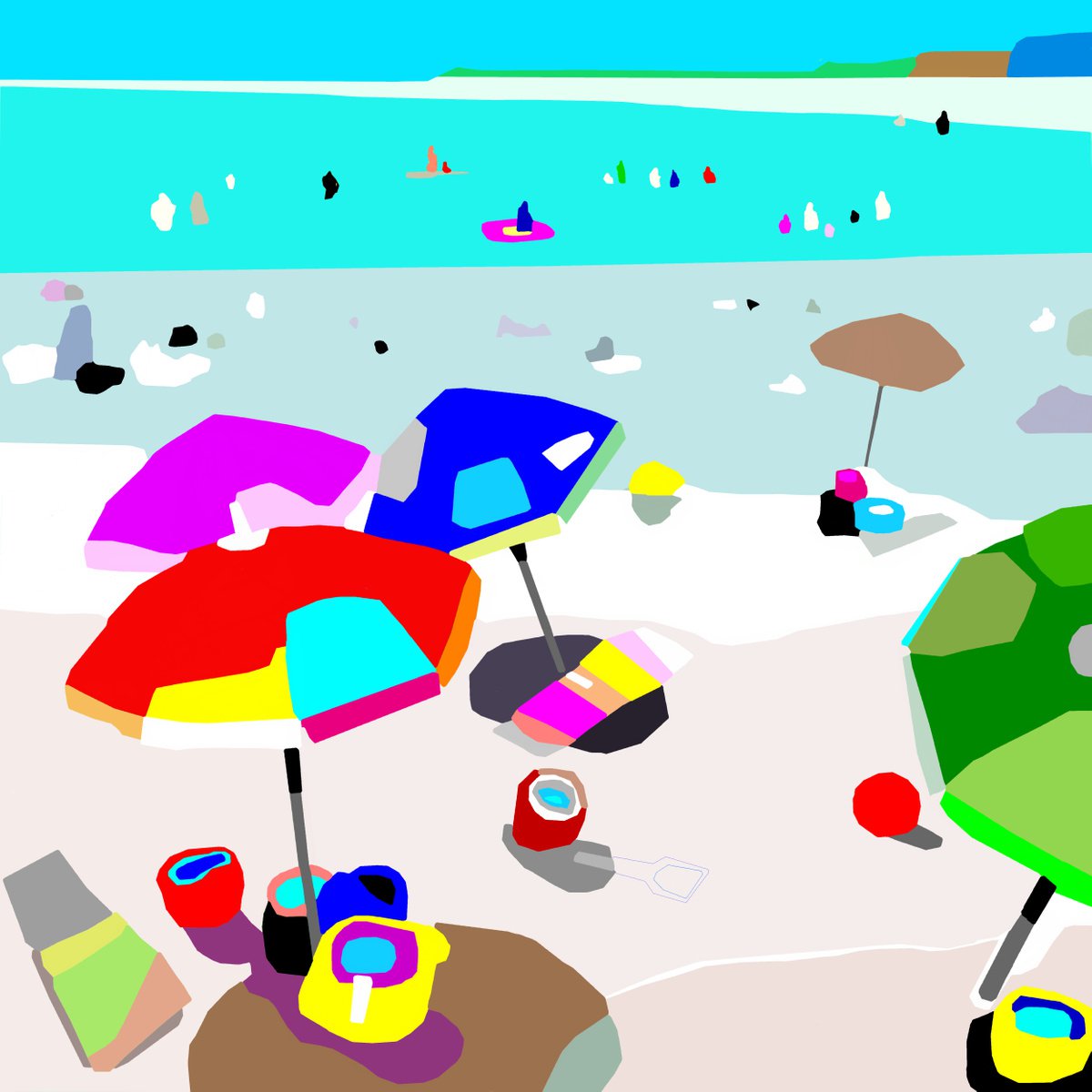 Giclee Print , On The Beach By Alejos, 39 X 39, Artwork For Sale On Artfinder