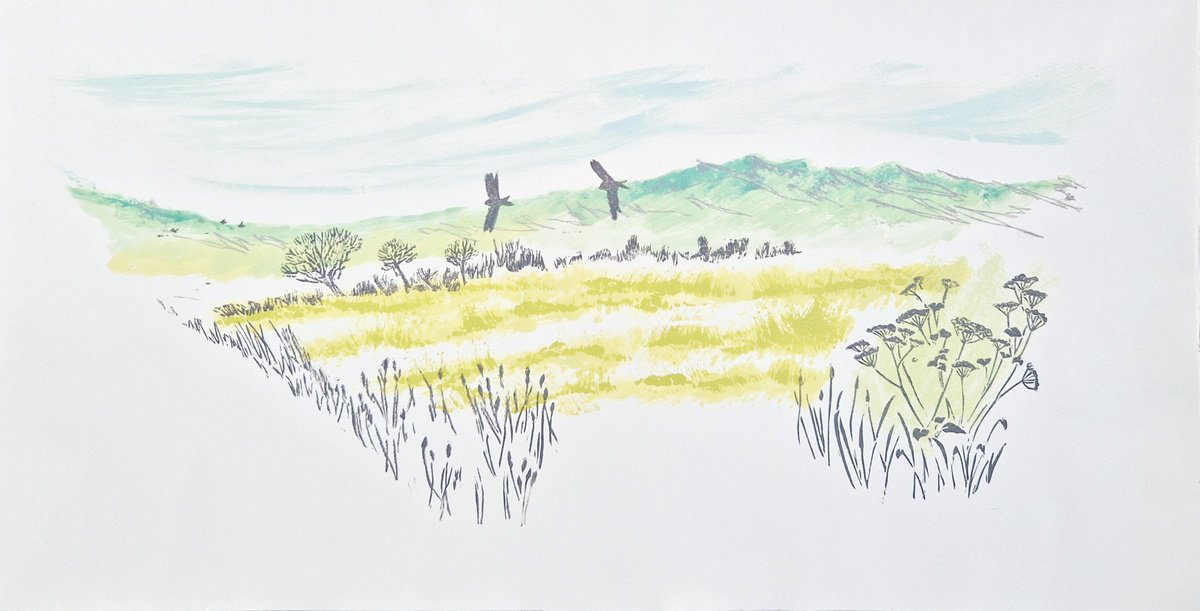 Illustrative Landscape Limited Edition Print By Jo Biggadike, 22 X 11, Across The Fields, Original Artwork