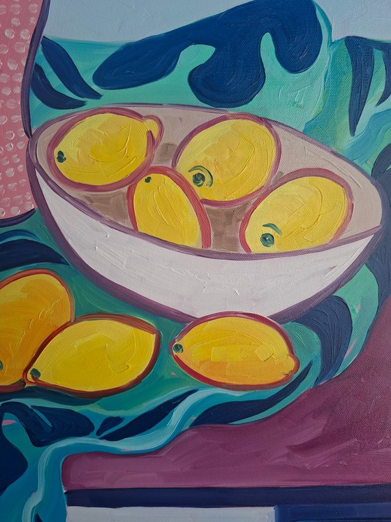 Still Life with Pink Vase and Lemons