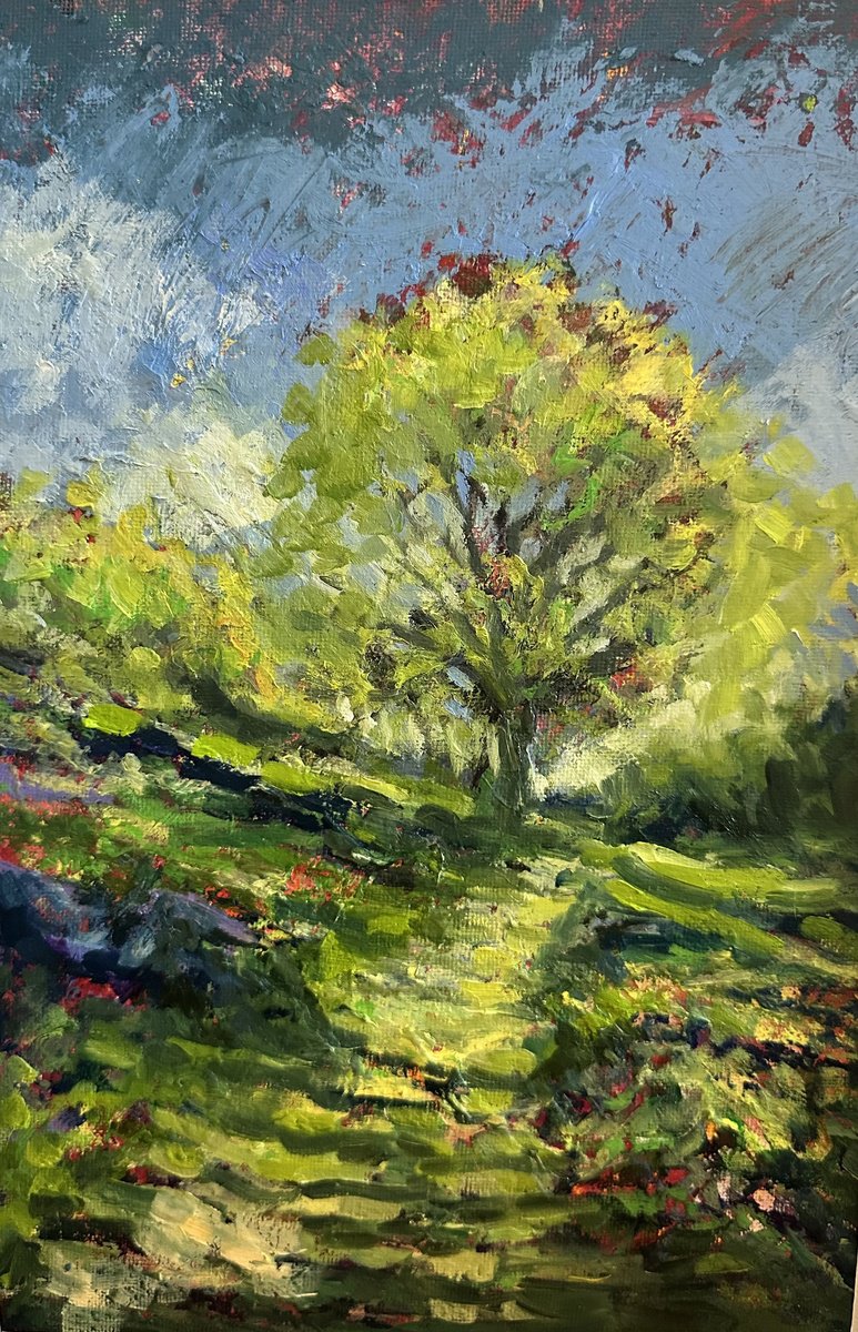 Impressionistic Landscape Oil Painting By Clare Hoath, 14 X 17, Brilliant Summer, Original Artwork