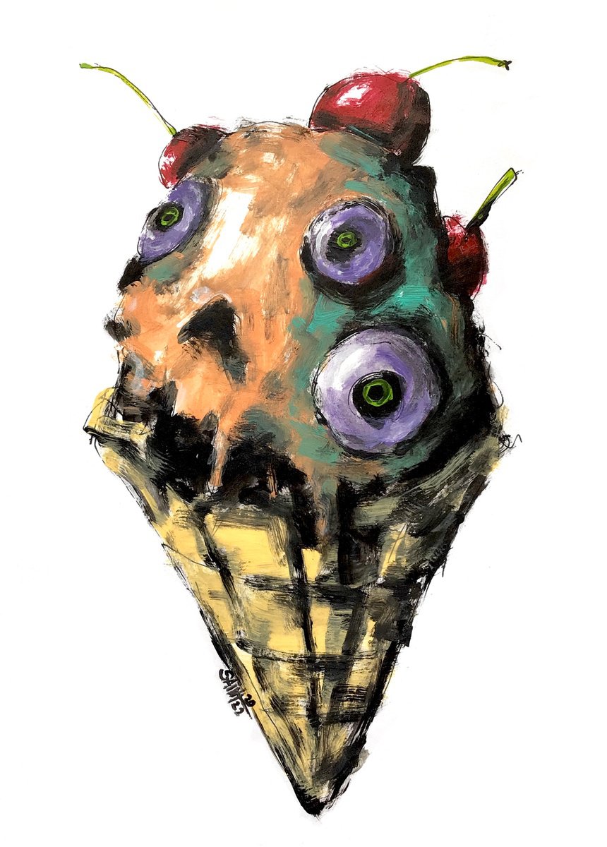 #16 Abstract ice cream zombie portrait painting original art, Horror Naive Outsider Folk A... by Ruslan Aksenov