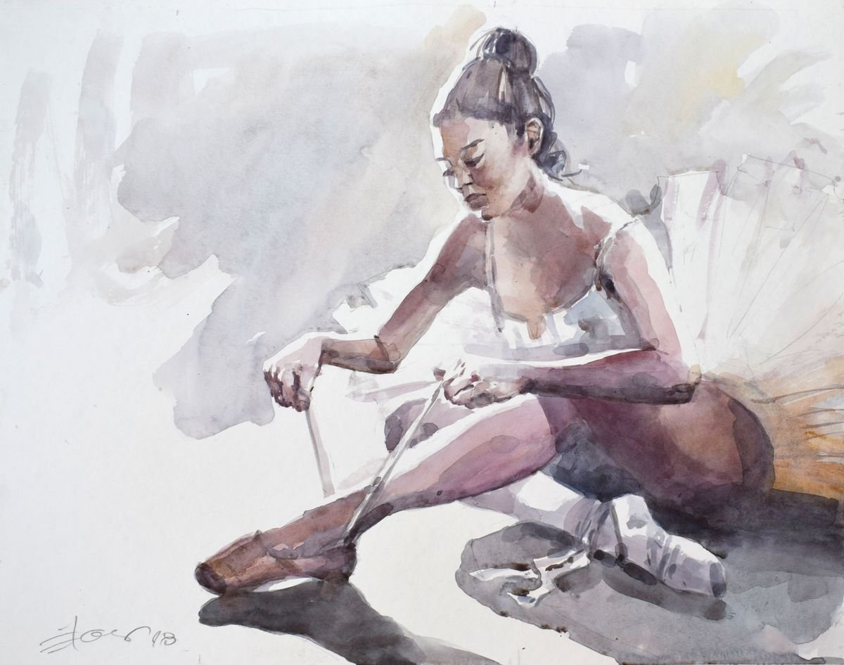 Ballerina before performance by Goran �igoli? Watercolors
