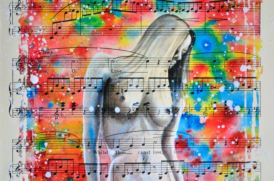 Naked Colours - Collage Art on Real Vintage Sheet Music Page