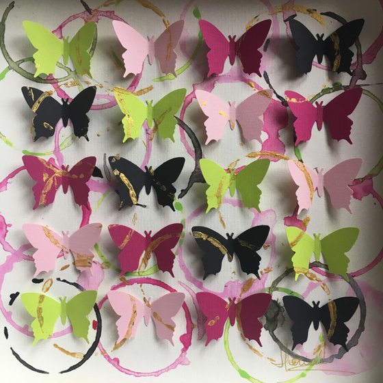 Small Butterfly Wine (Magenta, Pink, Black and Green)