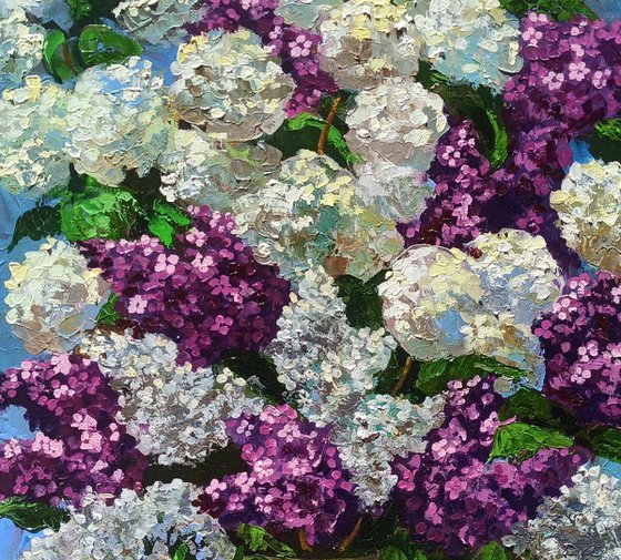 White and purple lilacs bouquet