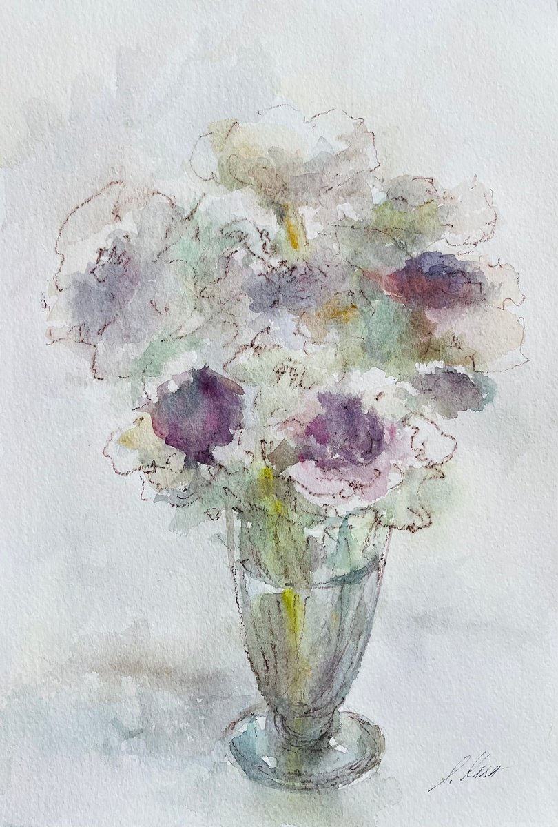 Impressionistic Botanical Painting By Elena Klyan, 12 X 18, Anemones 2025 30X45 Cm, Original Artwork