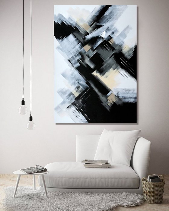 Painter Song - Large abstract art – Black & White Art - Expressions of energy and light.