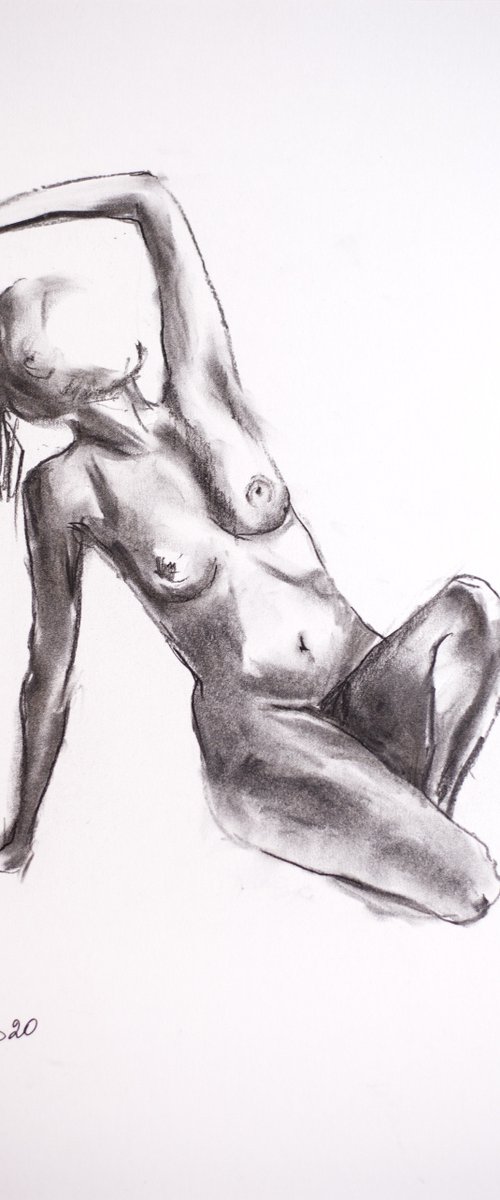 Nude in charcoal. 39. Black and white minimalistic female girl beauty body positive by Sasha Romm