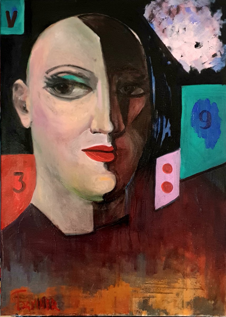 Expressive Oil Painting , Two Faces By Leo Baxiner, 20 X 28, Artwork For Sale On Artfinder