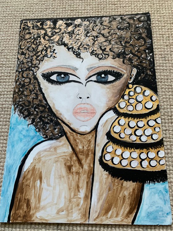 Acrylic Painting Of Beautiful Face Original Art Big Eyes People Portrait Home Decor Wall Art