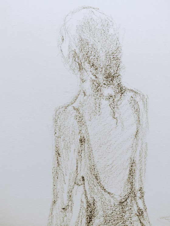 Model #1. Drawing with a brown pencil on paper.