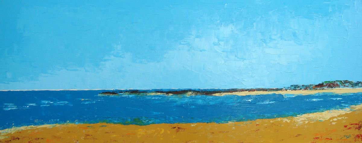 Abstract Landscape Oil Painting By Saroja Van Der Stegen, 41 X 17", Milfontes (Ref#:1181-40Mm), Original Artwork