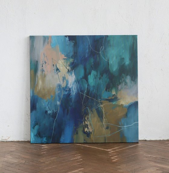 "Consonance" Navy teal brown abstract art