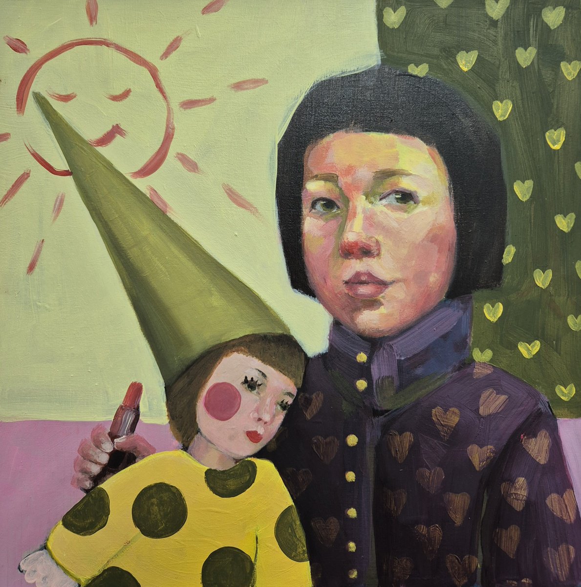 Impressionistic Portrait Acrylic Painting By Gitti Gv, 12 X 12, Lipstick On The Wall, Original Artwork