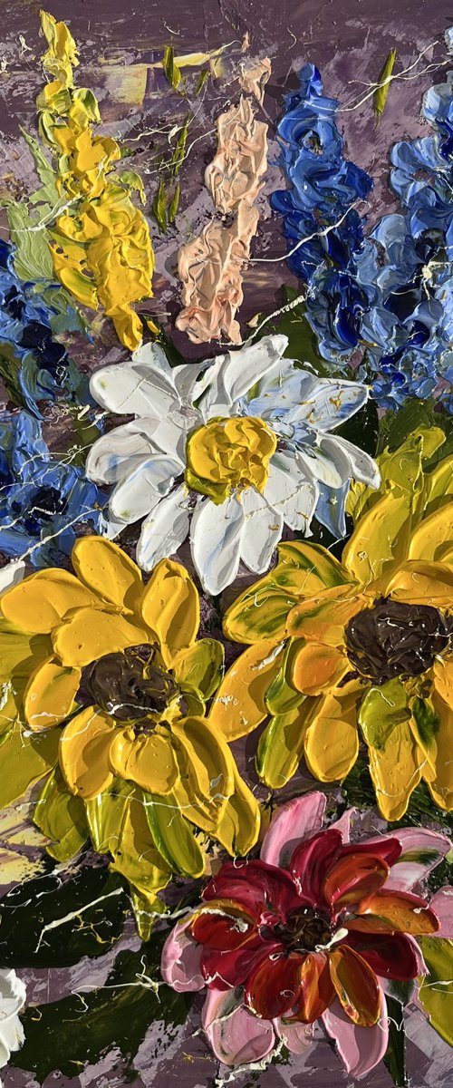 Daisy Sunflowers Bluebonnet by Halyna Kirichenko