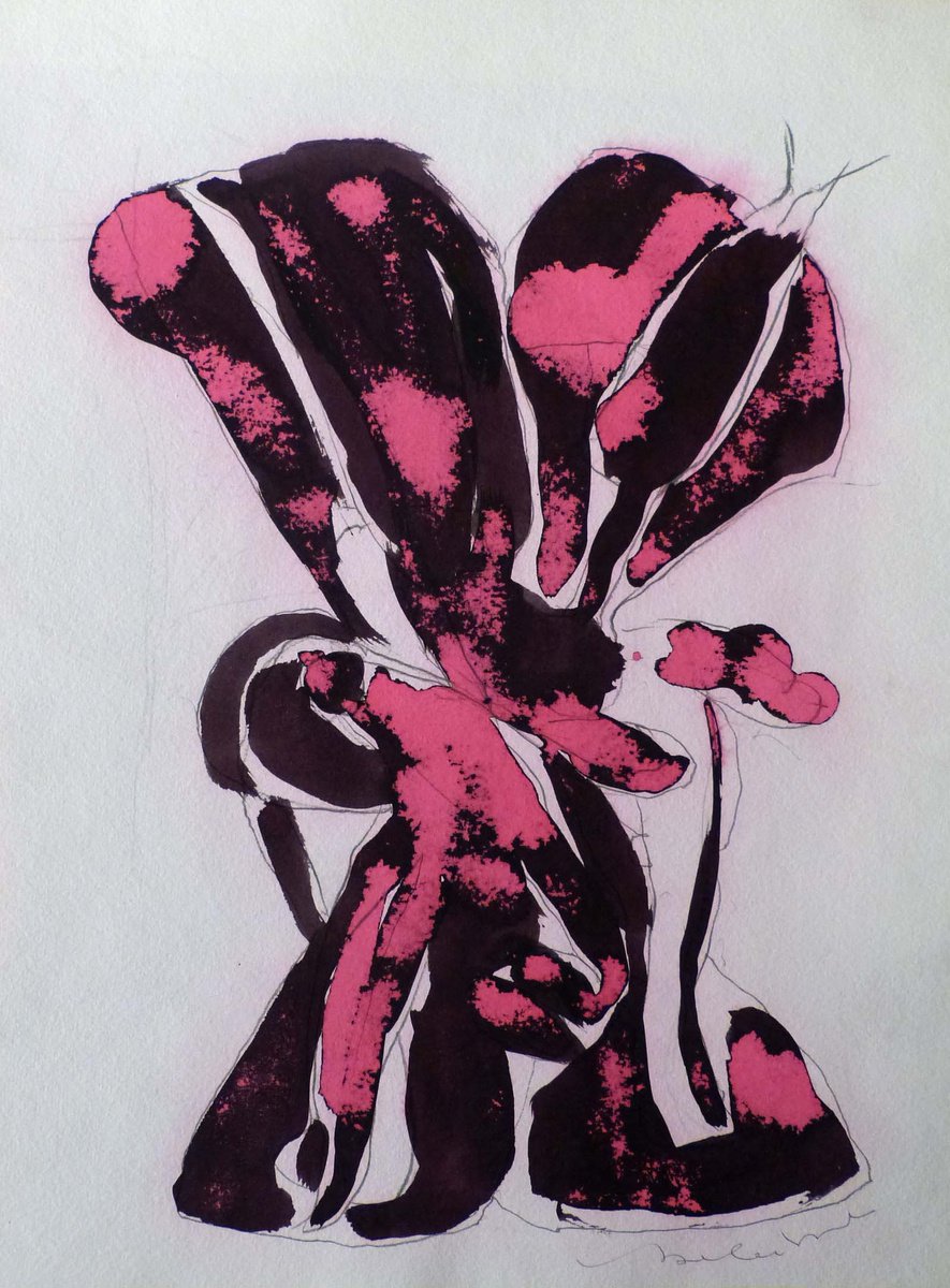 Abstract Portrait Ink Drawing By Frederic Belaubre, 11 X 16, Metafigure, 29X40 Cm Esa, Original Artwork