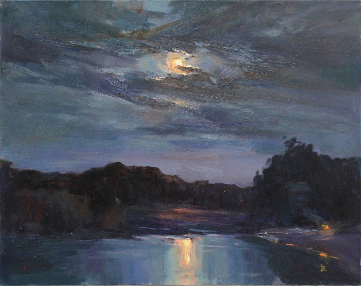Moonrise by the river by Sergei Chernyakovsky