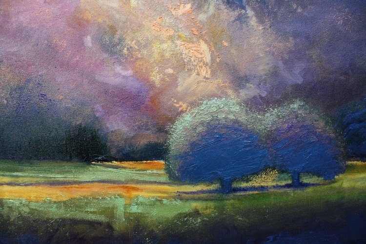 Blue Trees Fire Sky Oil Painting By Simon Jones Artfinder
