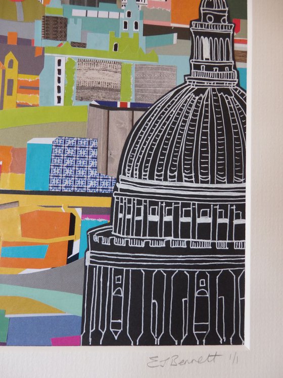 London skyline hand-cut collage picture