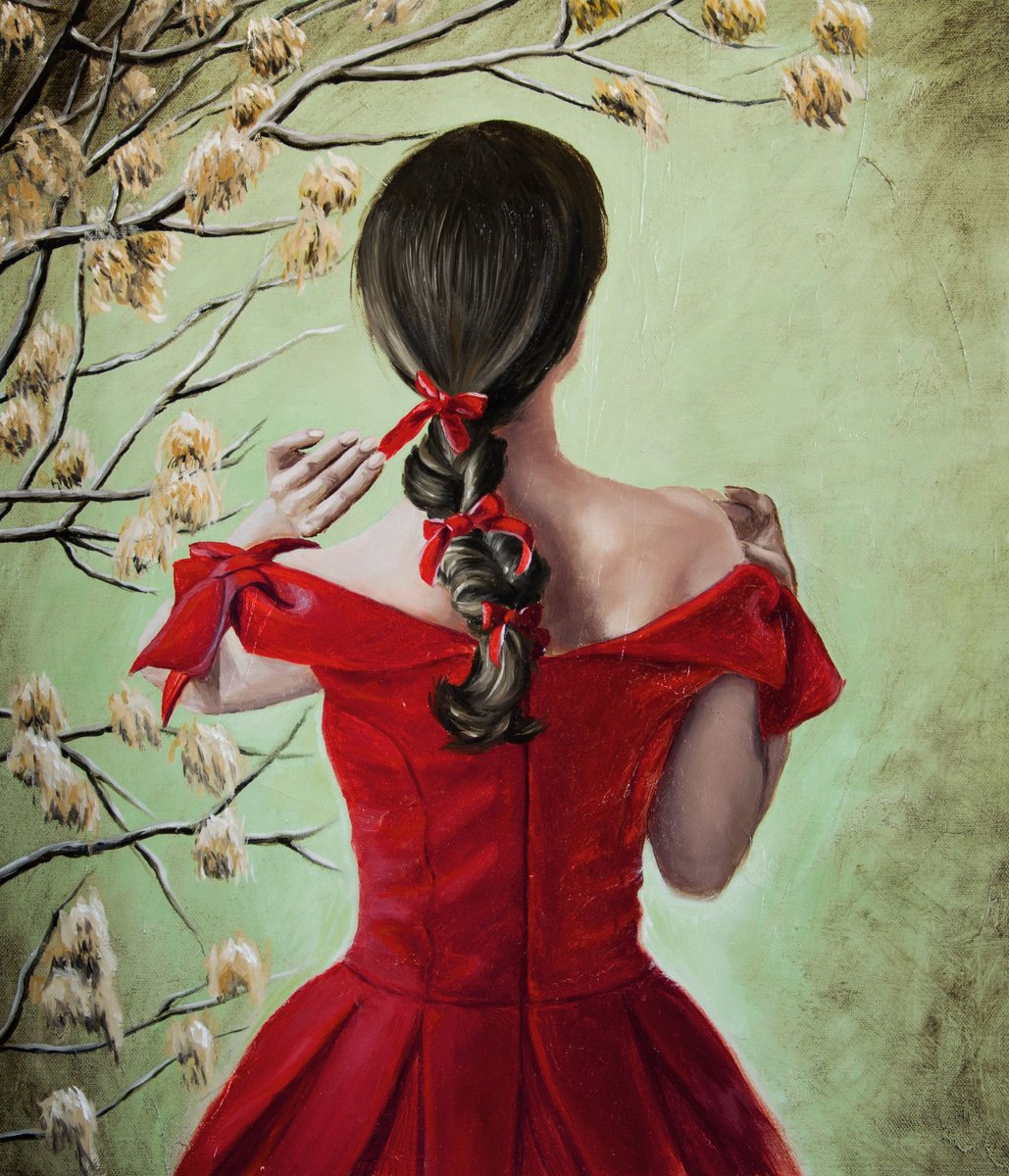 Photorealistic Portrait Oil Painting By Inna Medvedeva, 19 X 22, A Woman In Red, Original Artwork