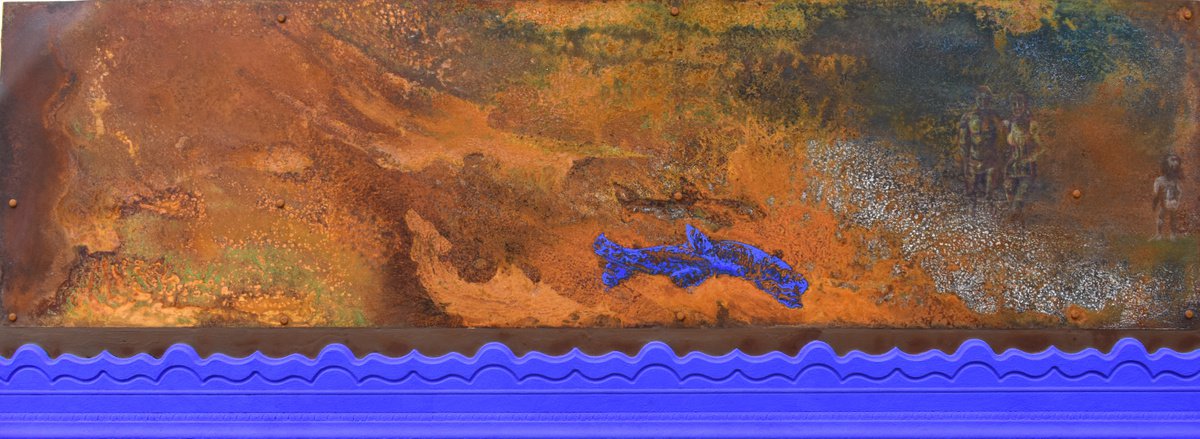 Surrealistic Landscape Painting By Milena Nicosia, 59 X 20", Delphy Blu Cobalto, Original Artwork