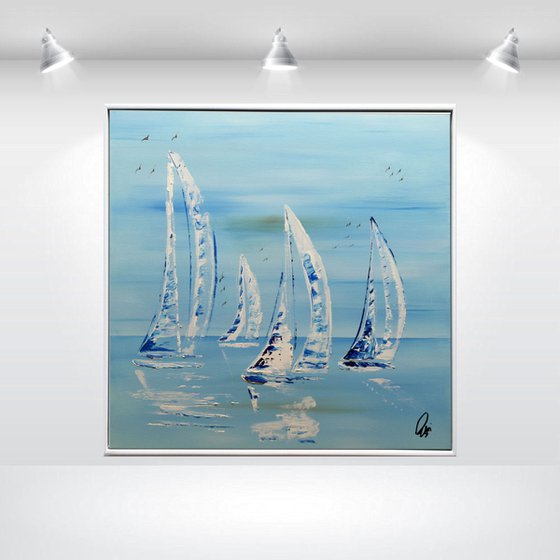 Calm Sea  - abstract acrylic painting, canvas wall art, seascape painting, framed modern art